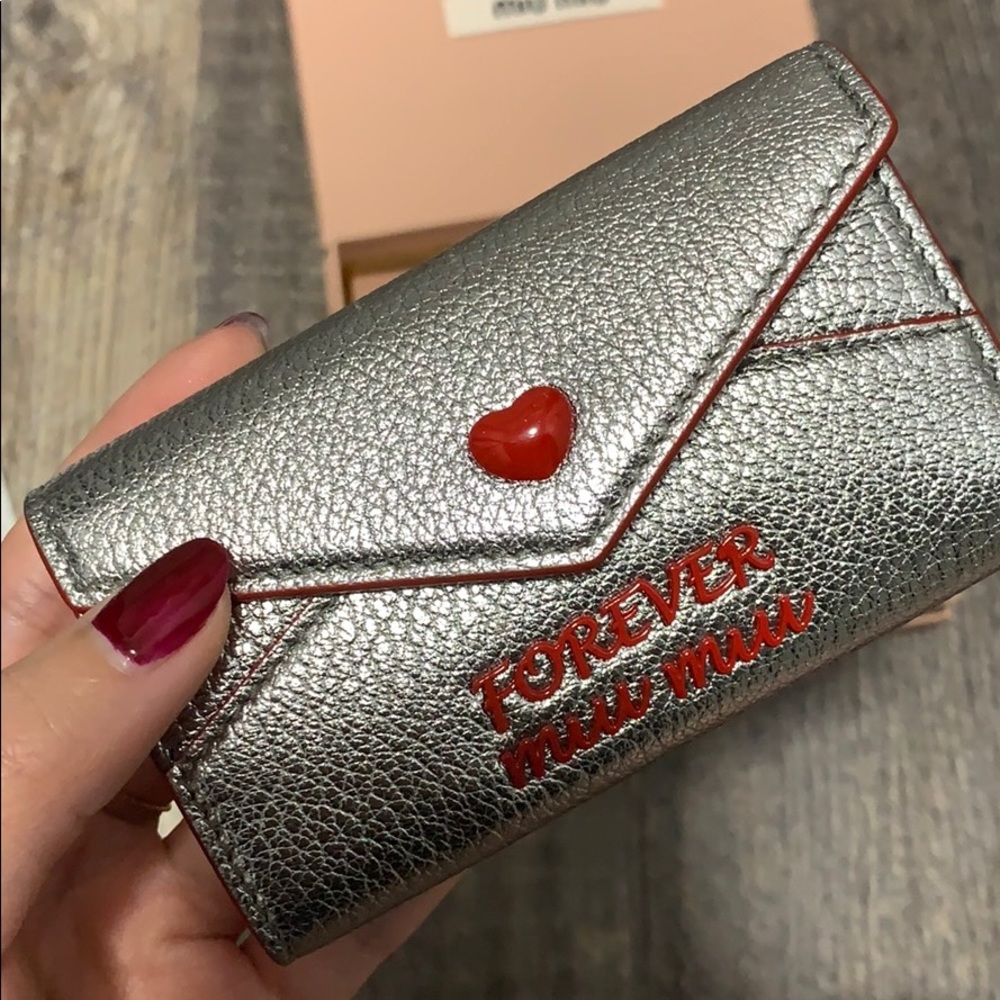 COPY - MIU MIU silver matellic heart key wallet holder